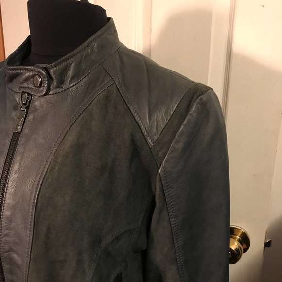 Bernardo Leather Green / Grey Leather & Suede Moto Jacket XL - Picture 3 of 6